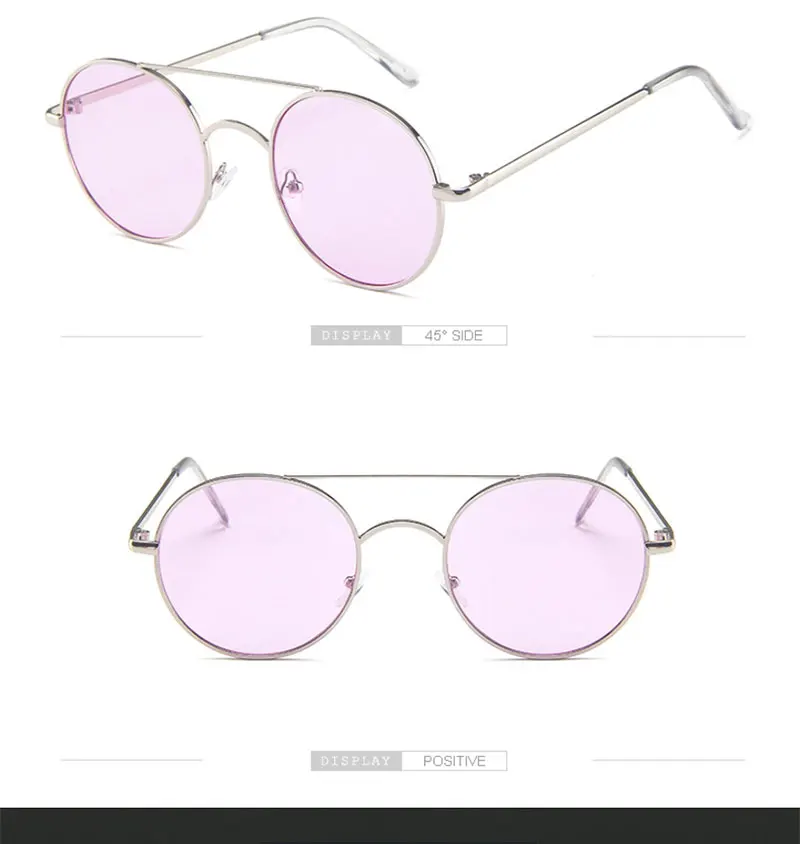 RBRARE Metal Round Frame Sunglasses Women Trend Retro Double Beam Sun Glasses Vintage Luxury Pink Ocean Lens Eyeglasses