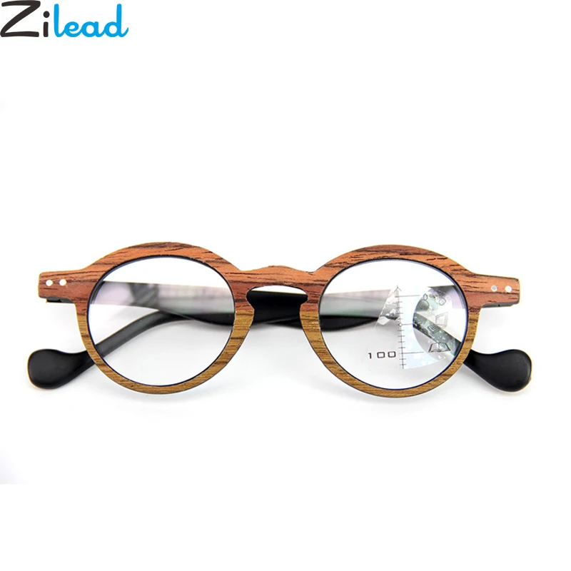 Zilead Wood Anti Blue Light Round Reading Glasses Progressive Mu