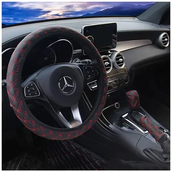 

KKYSYELVA Black Car Sport Steering Wheel Cover Leather Auto Steering Covers Universal 38CM wheel covers Car Inter Accessories