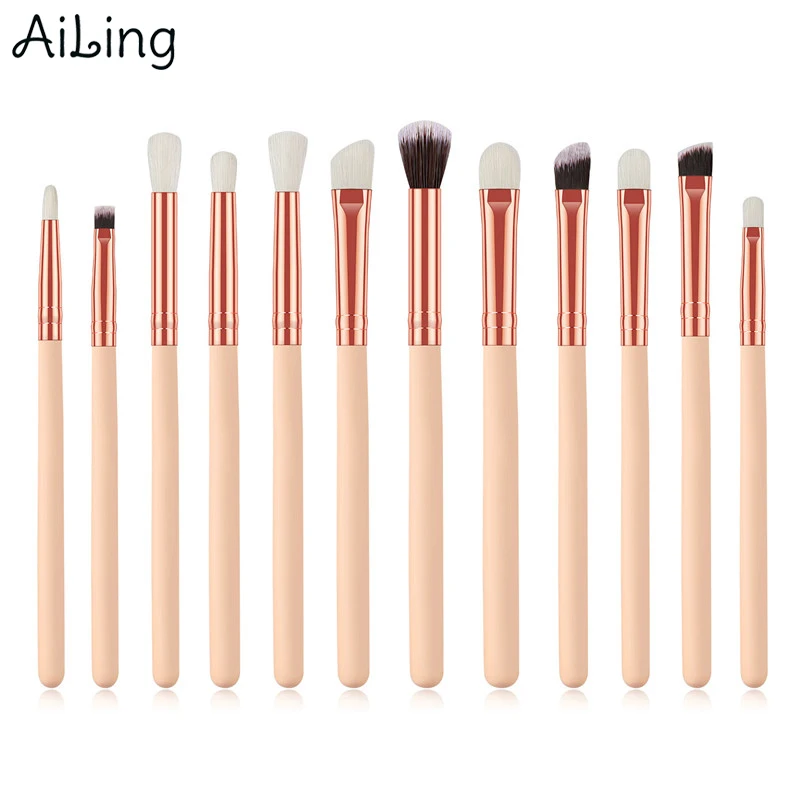 

AiLing 12pcs High Quality Synthetic Hair Eyebrow Brush Portable Eye Shadow Lip Nasal Makeup Brushes Essential Eye Make Up Set
