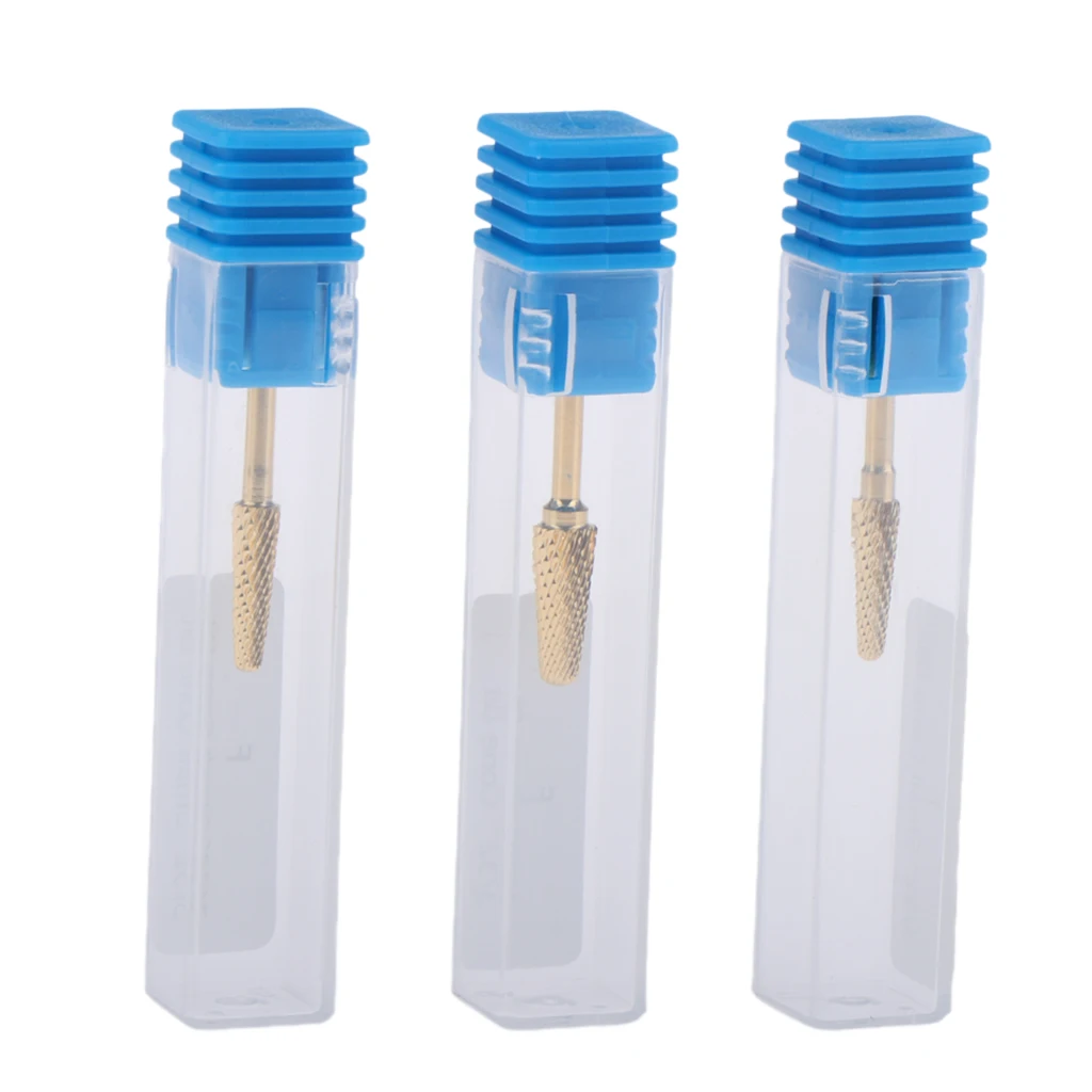 3pcs Gold Alloy Small Barrel Head Nail Drill Bit Set Nail Tips Grinding Head Nail Tools