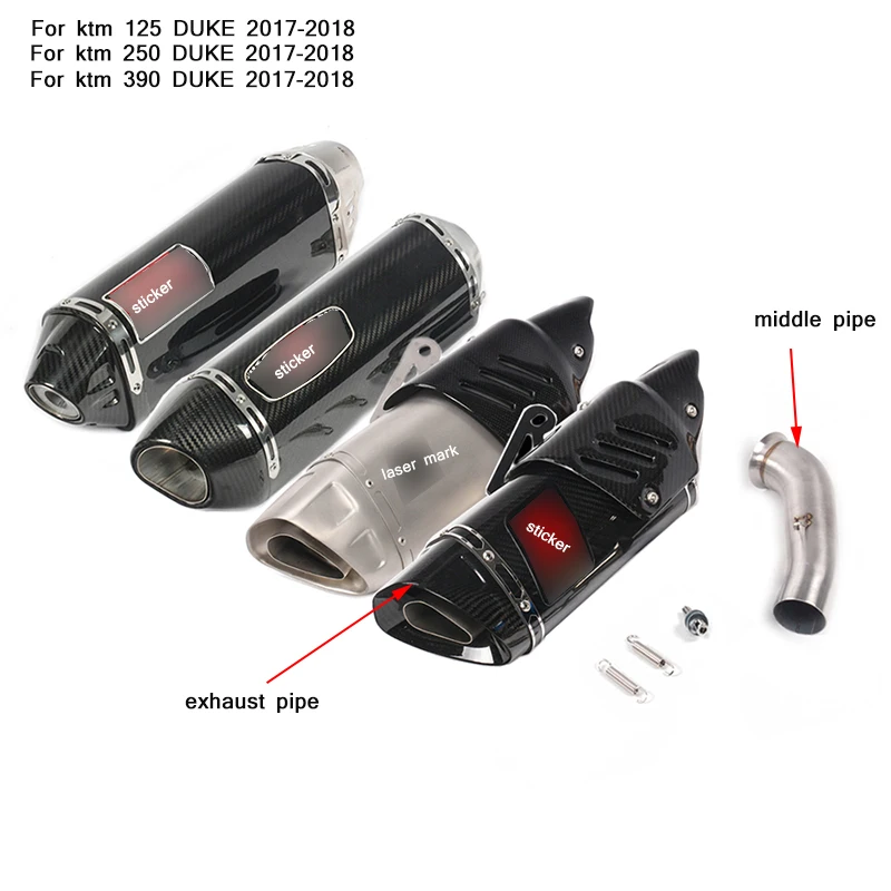 

2017 2018 Silp on for KTM 125 250 390 DUKE Motorcycle Middle Connecting Pipe With 51mm Exhaust Silencer System