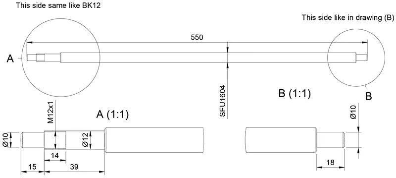 Длина может быть настроена, любая длина SFU1604-L с гайкой+ Корпус гайки+ Поддержка BKBF12+ муфта