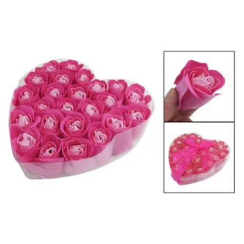 

24 Pcs Red rose Scented Bath Soap Rose Petal in Heart Box