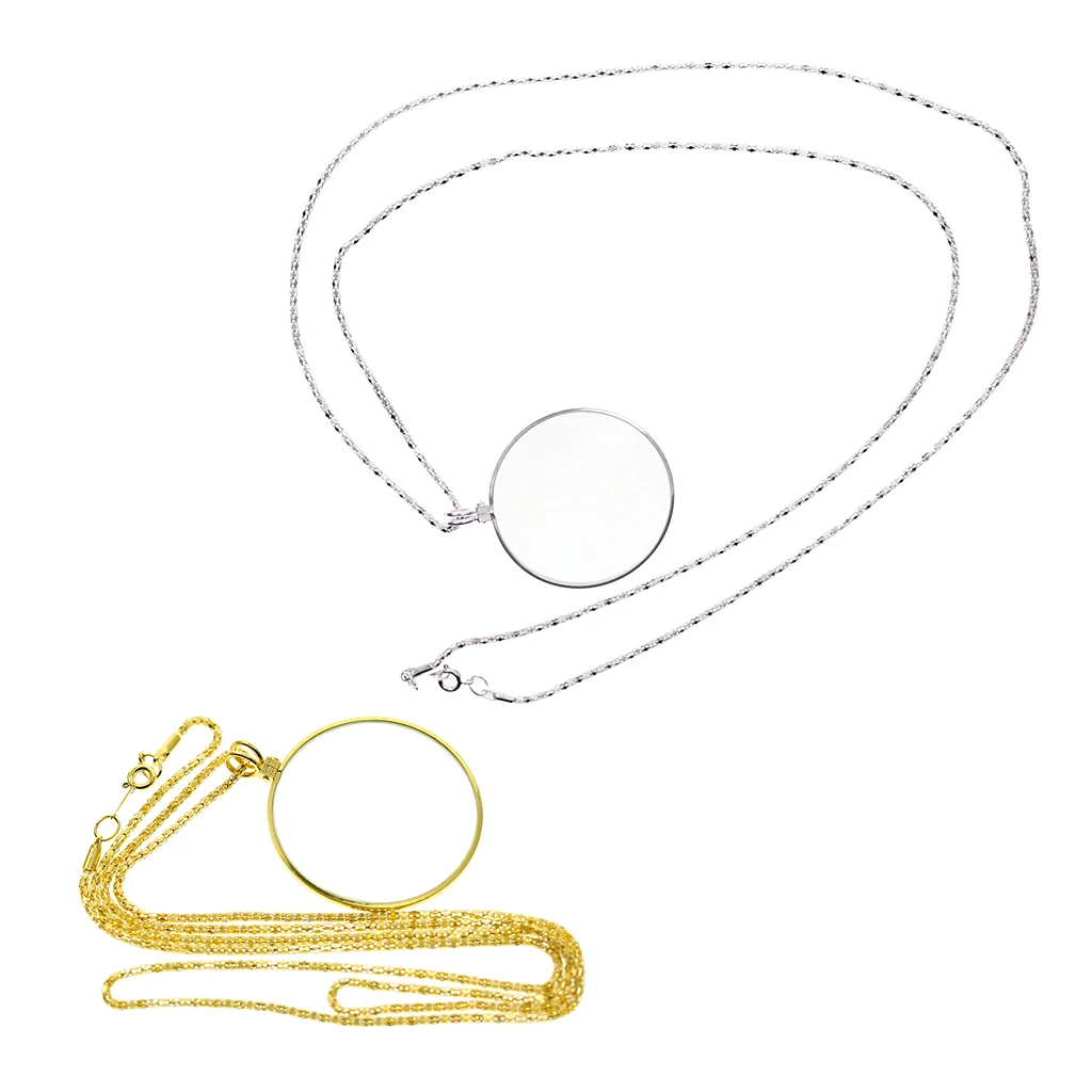 Pocket Vintage Magnifying Glass Necklace Chain Elderly Reading Magnifier Loupe Jewelry Hobbies Crafts Pendant 5X