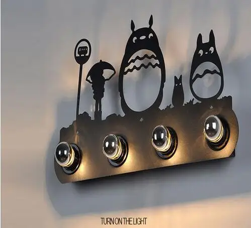 Тоторо двойная кровать лампа ручка светильник Forester мультфильм яркие настенные светильники Лофт прерыватель Tactil Doble олень лампа Mustang ветер Cama - Цвет абажура: Серый