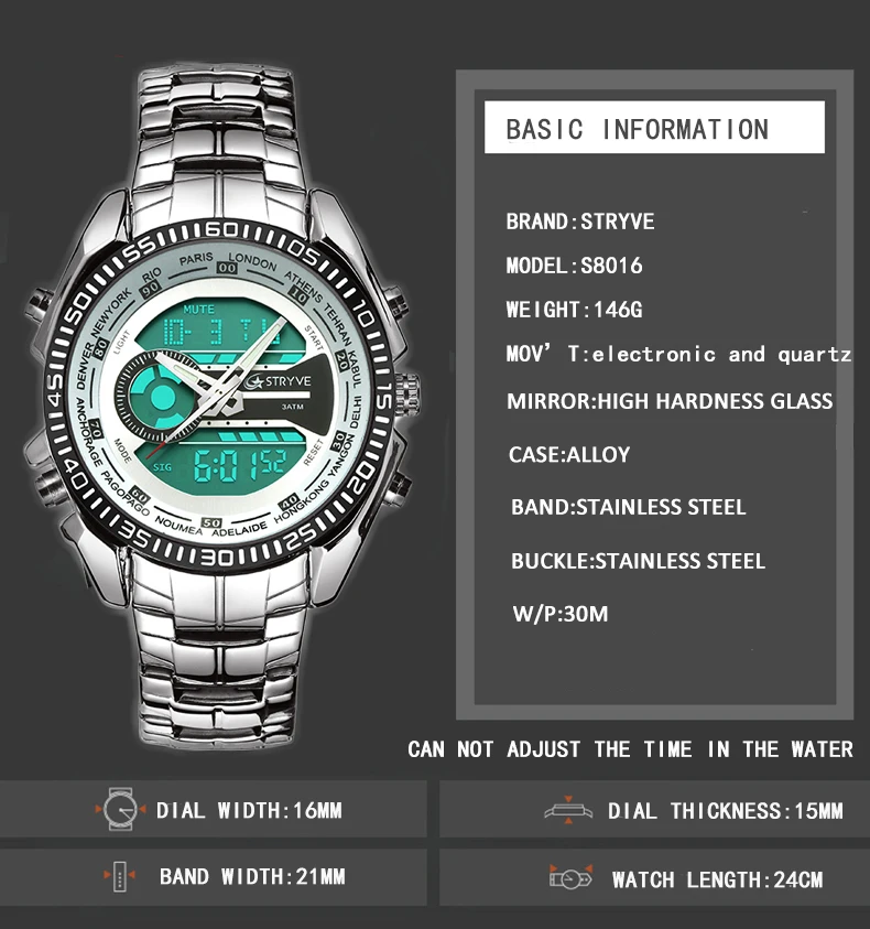 Роскошные Брендовые мужские часы Stryve, военные часы с тяжелым циферблатом из нержавеющей стали, водонепроницаемые спортивные цифровые кварцевые часы для мужчин s relogio masculino