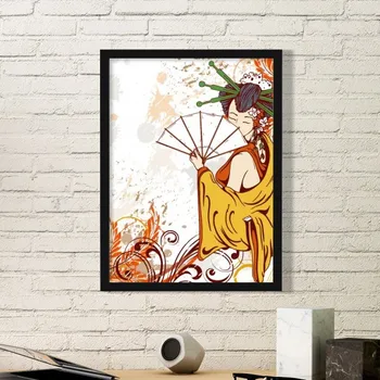 

Japan Culture Girl Japanese Style Cranes Sakura Cloud Illustration Pattern Simple Frame Art Prints of Paintings Home Wall Decal
