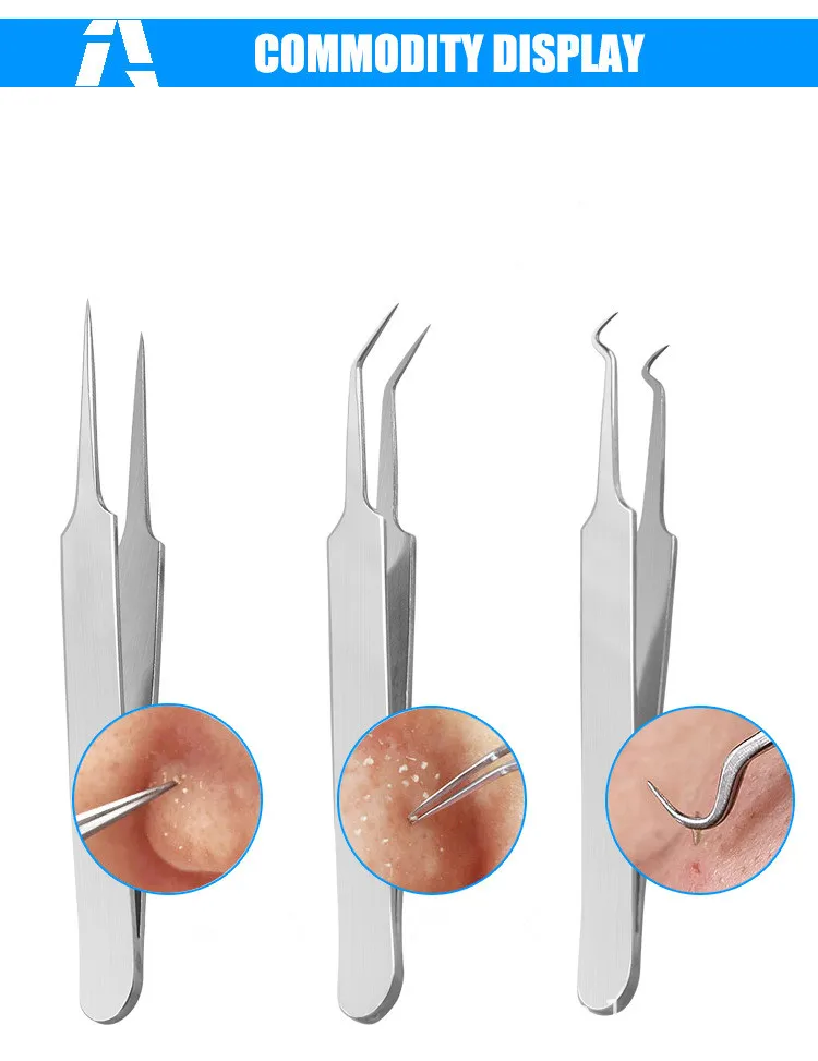 Полезный Пинцет из нержавеющей стали с прямым изгибом и изогнутыми угреми, зажим для прыщей, набор для удаления комедона, очиститель лица, средство для удаления акне