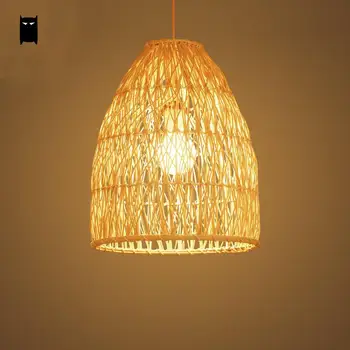 

Handmade Wicker Rattan Cage Lampshade Pendant Light Fixture Rustic Asian Country Style Hanging Ceiling Lamp Avize Luminaira Home