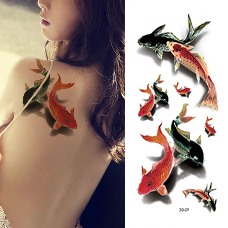 Koi Carp Tattoo Designs 3D Lifelike Chinese Ink Painting Temporary Tattoo  Body Art Stickers _ - AliExpress Mobile