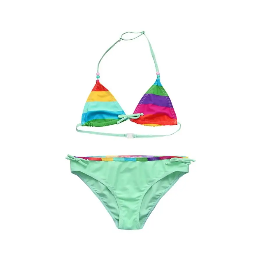 

2019 Hanging Neck Swimwear Summer Beach girls binili Infant Kids Girls Color Striped Swimwear Swim suit Bathing Bikini Set swim