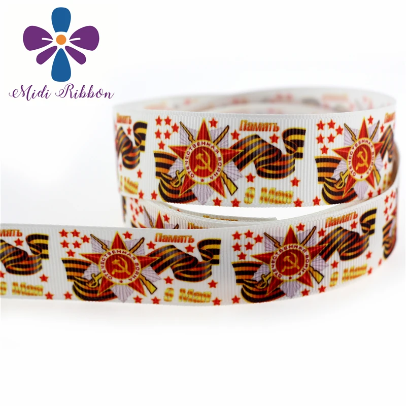 

6mm-75mm Russia Victory Day May 9 Single Face Printed Grosgrain Ribbon 50 Yards DIY Hair Bow Clip Gift Wrapping MD170223-25-6621