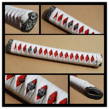 

Delicate Straight Katana Tsuka White Silk Ito & Imitated Red Rayskin & Alloy Fuchi Kashira for Japanese Sword Katana Handle H7