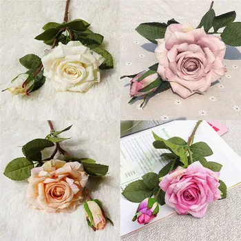 2 Heads Artificial Rose Flower Silk Romantic Bride Holding Fake Flowers Bouquet Wedding Flowers for Home Garden Decor