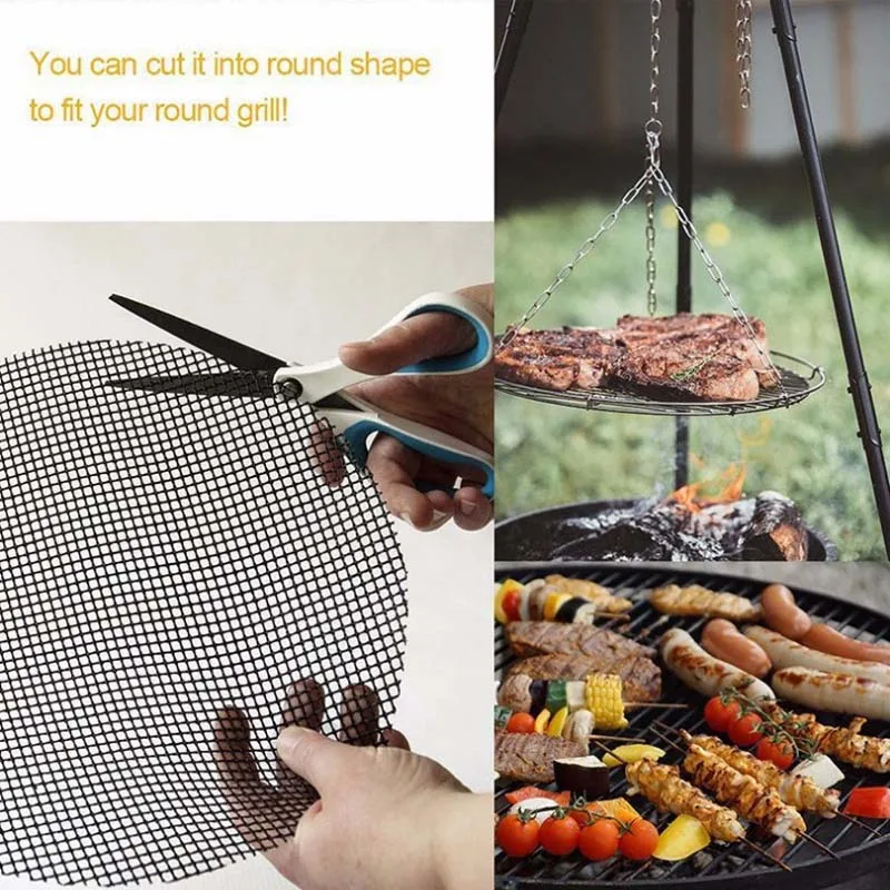 Churrasco Grill Topper Mesh High Temperature for Indoor Outdoor BBQ Grill Mat Glass Fiber Nonstick Barbecue Grilling Pad