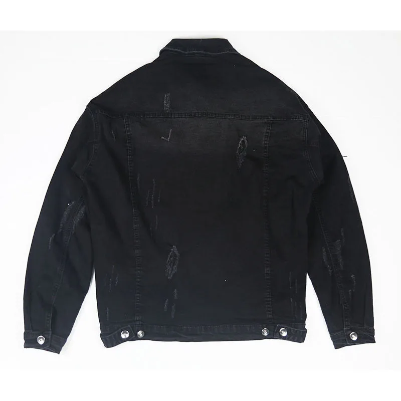 Hi-Street Men Ripped Ribbon jeans Jackets coats washed black good quality Denim Man Slim Fit Streetwear HipHop Vintage Jacket