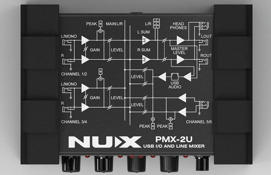 NUX PMX-2/PMX-2U I/O Line Mixer мини микшер консоль USB Звуковая консоль 6/8 входы 2 выхода индикатор громкости регулятор уровня