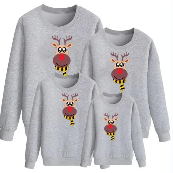 Рождественская семейная одежда с оленем для мамы и меня одинаковые комплекты одежды для семьи Осенняя футболка для мамы и дочки, папы и ребенка - Цвет: Long sleeve gray