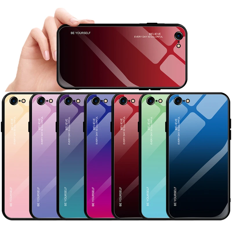 Роскошный градиентный чехол для iPhone 6 6S 7 8 Plus XS MAX XR X мягкий из закаленного стекла с