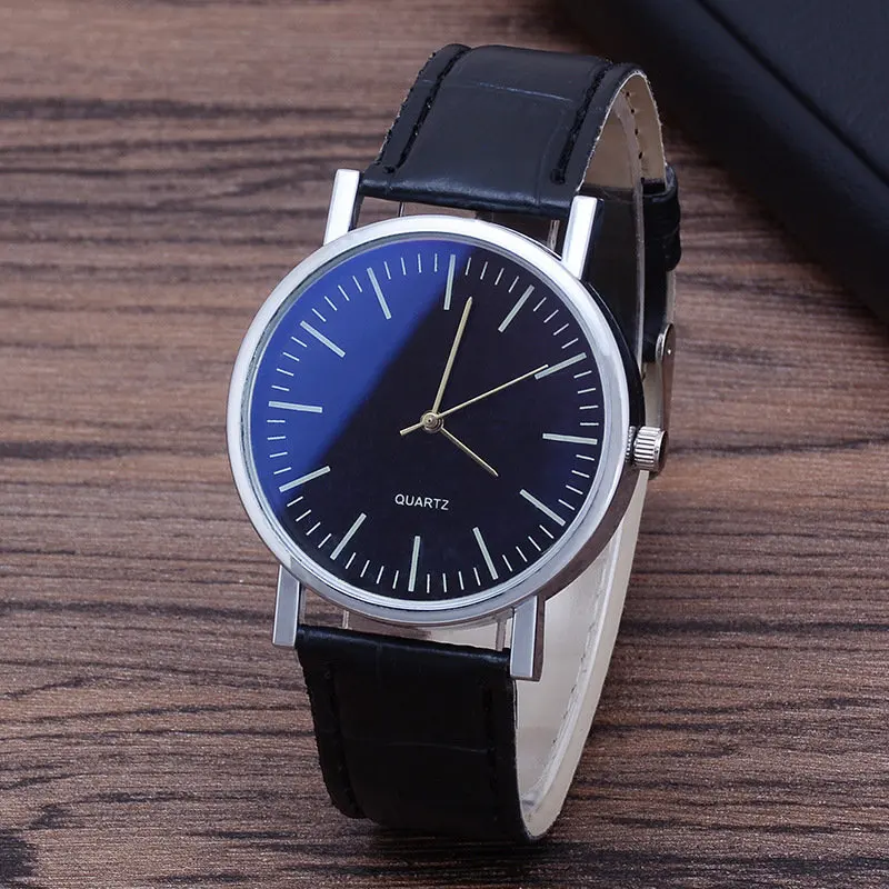 Модные искусственная кожа Мужчины Аналоговые кварцевые часы Blue Ray Мужские наручные часы мужские s часы лучший бренд Роскошные повседневные наручные часы - Цвет: Black Color