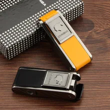 COHIBA ветронепроницаемая газовая зажигалка 2 реактивных факела Бутановая Зажигалка встроенный сигарный Дырокол курительные сигары Зажигалки и подарочная коробка
