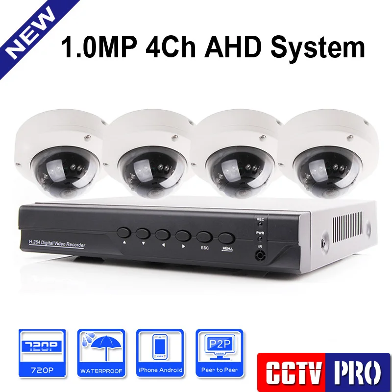 

4 Channel 720P AHD DVR HD AHD-M 4*720P 1.0MP Metal Dome Security Camera Hybrid DVR NVR Kit 1080P HDMI Output System Mobile View