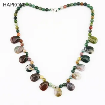 

Indian colored agate drop shaped pendant agate necklace Multicolor round agate ball lobster clasp 18 inches necklace gift