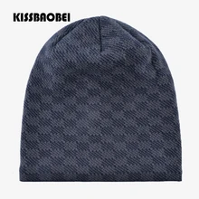 Мужская зимняя шапка, клетчатые вязаные шапочки, утолщенные, плюс бархат, шерсть, сохраняющая тепло, шапка, двойной слой, Skullies Bone, шапки для папы, повседневные, Gorros