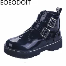 2017 Autumn Winter Motorcycle Boots Medium Heel Square Heel Martin Boots Women Leather Round Toe Platform Pumps Shoes