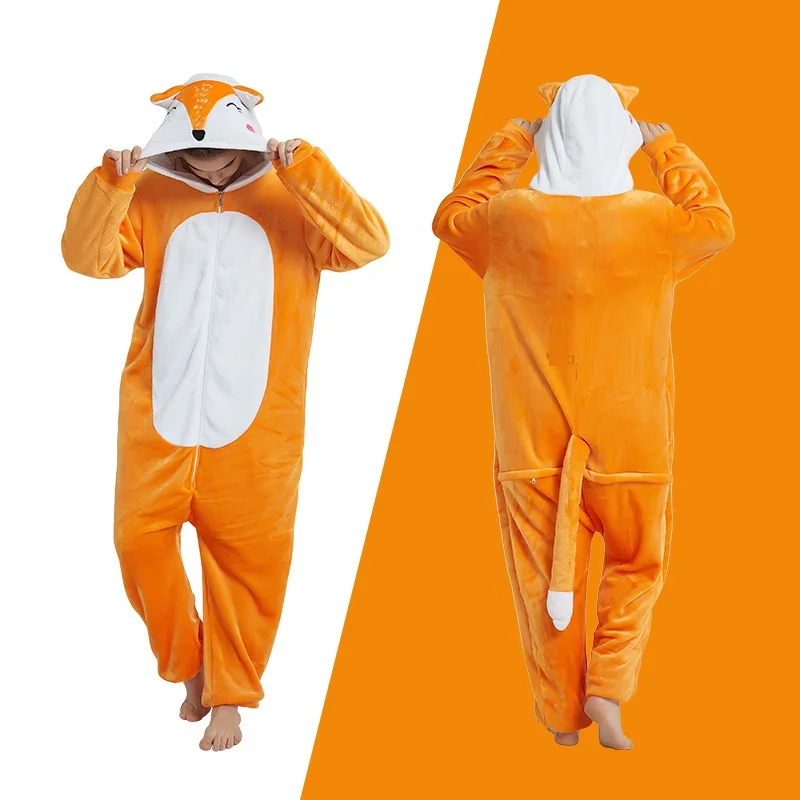 Kigurumi-Fox-Long-Sleeve-Hooded-Onesie-Women-Flannel-Warm-Homewear-Onsie-Animal-Pajamas-Cute-Animal-Homewear