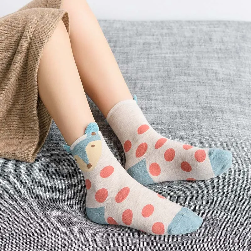 Забавные 3D носки для женщин осень зима новые женские носки Рождество Лось лиса стерео японский хлопок милые женские носки - Цвет: A