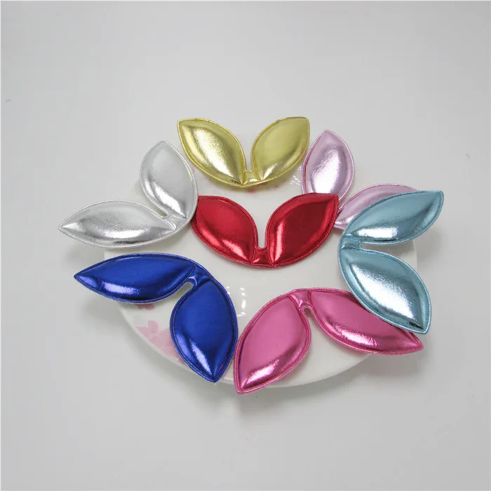 

35pcs/Lot 8x5cm Mix Colors PU Rabbit Ear Padded Applique, PU Rabbit Ear Patch for DIY Children Hair Accessories