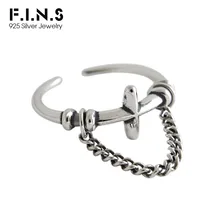 F.I.N.S puro S925 anillos de plata esterlina Cruz con cadena abierta anillo Punk Vintage dedo 925 joyería de plata para la decoración