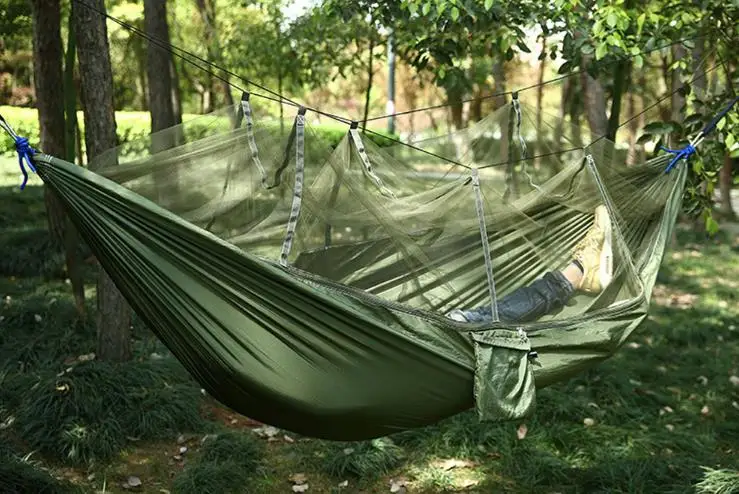 Outdoor Double Person Travel Camping Hanging Hammock Bed Wi Mosquito Net Set 