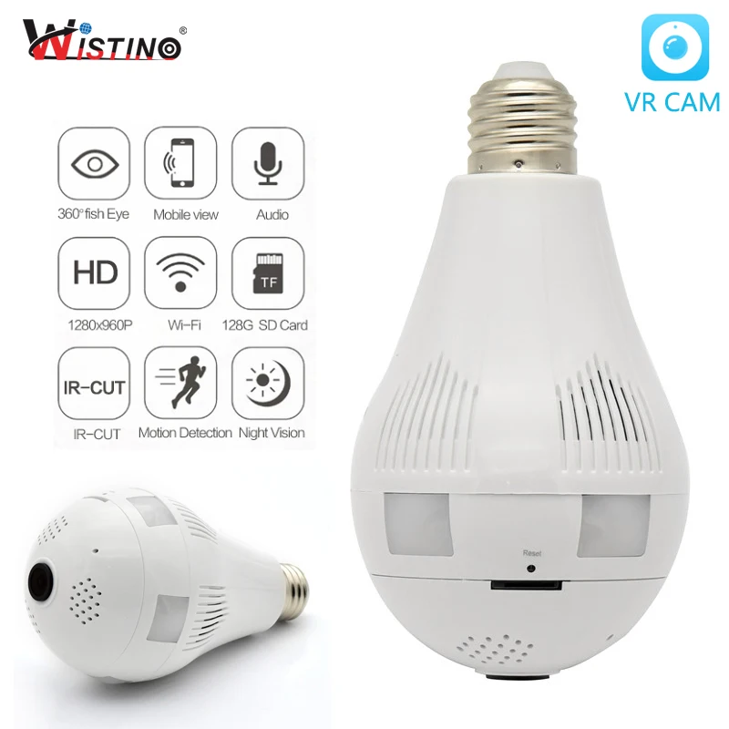 

Wistino WiFi Camera Indoor Panoramic VR IP Camera Fisheye 960P Light Bulb Baby Monitor Wireless Smart Home Security Camera