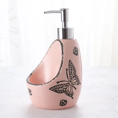 Керамический диспенсер для жидкого мыла двойного назначения, лосьон для ванной, флакон для моющего средства, дезинфицирующее средство для рук, бутылка с стойка для хранения губок mx3201156 - Цвет: 580ml-Pink