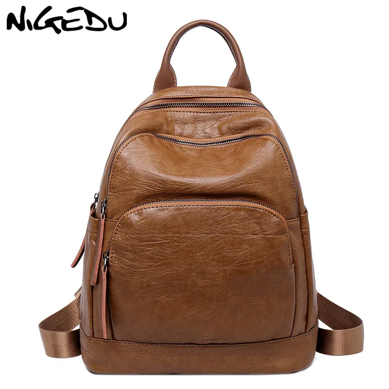 SALE  NIGEDU Women Backpack Genuine Leather School Bags For Teenagers college Backpacks female travel bag