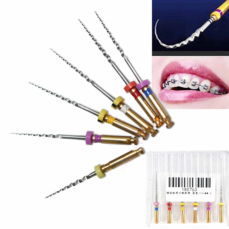 6 Pcs/box 25mm Machine Taper Dentist Tool Universal Dental Engine Use NiTi Super Rotary File Teeth Whitening Material Tool