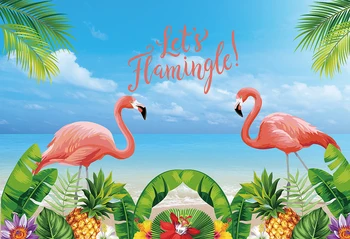 

Let's Flamingle Party Backdrop Summer Beach Floral Birthday Background Baby Shower Decor Bridal Photo Studio Booth Props W-2012