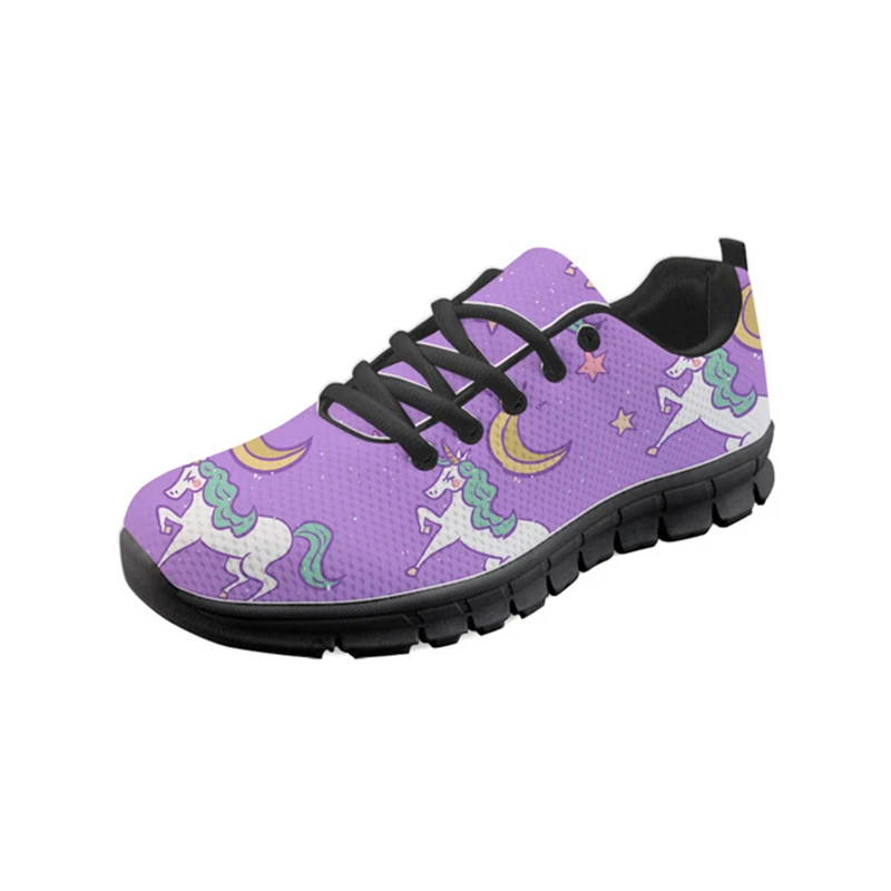 

THIKIN Cute Unicorn Print Mesh Flats Shoes Women Cute Flats Summer Lace Up Flats Leisure Customized Shoes Women's Nurse Sneakers