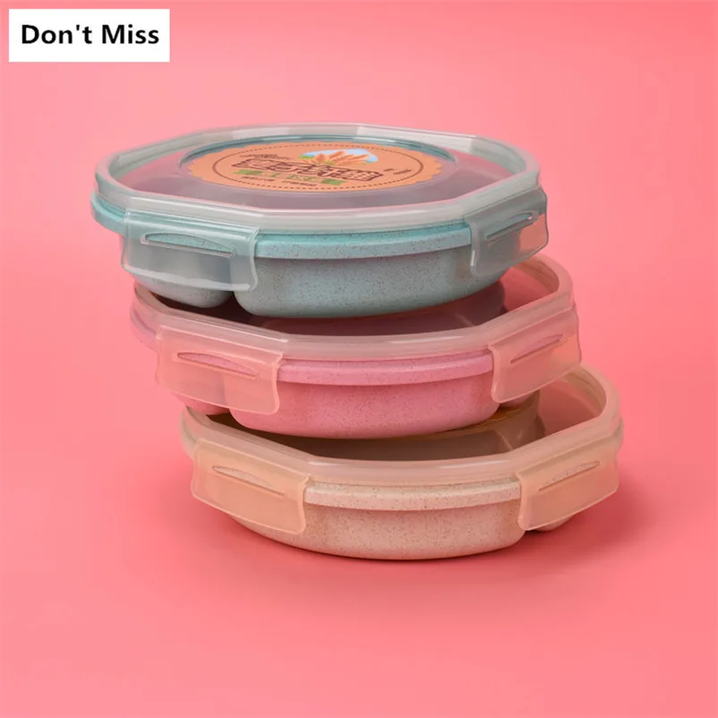 

Lunch Box Fruit Plate Kitchen Food Storage Container Wheat Straw Dinnerware Contenedor De Alimentos Snack Box Leakproof