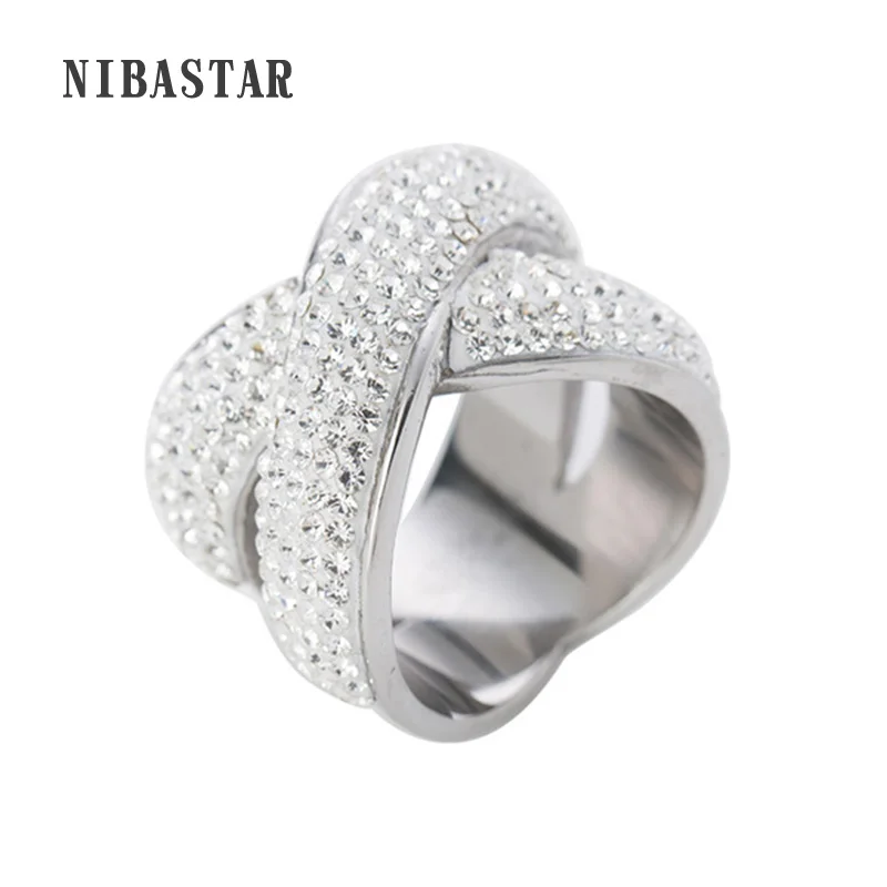 

Unique Shape Stainless Steel Crystal Cross Rings for women