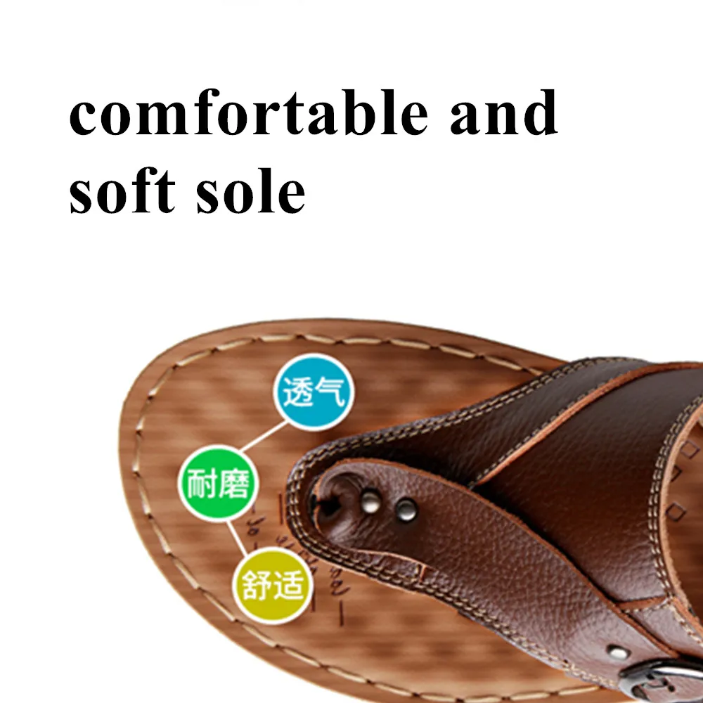 Ouvert Mode 14206brown Sandales D'été Brun De Bout Chaussures Hommes Plage En Mâle Pantoufles Brown Noir 2018 Maison Flip Flops Véritable Cuir 14206yellow ZzwqHwWf