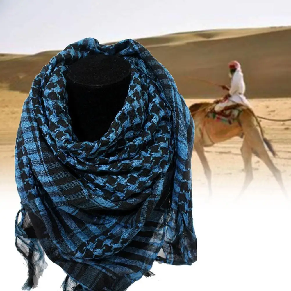 Военный ветрозащитный зимний шарф мужской мусульманский хиджаб тонкий шемаг тактический шарф арабский Keffiyeh шарфы Хлопок Мода синий S