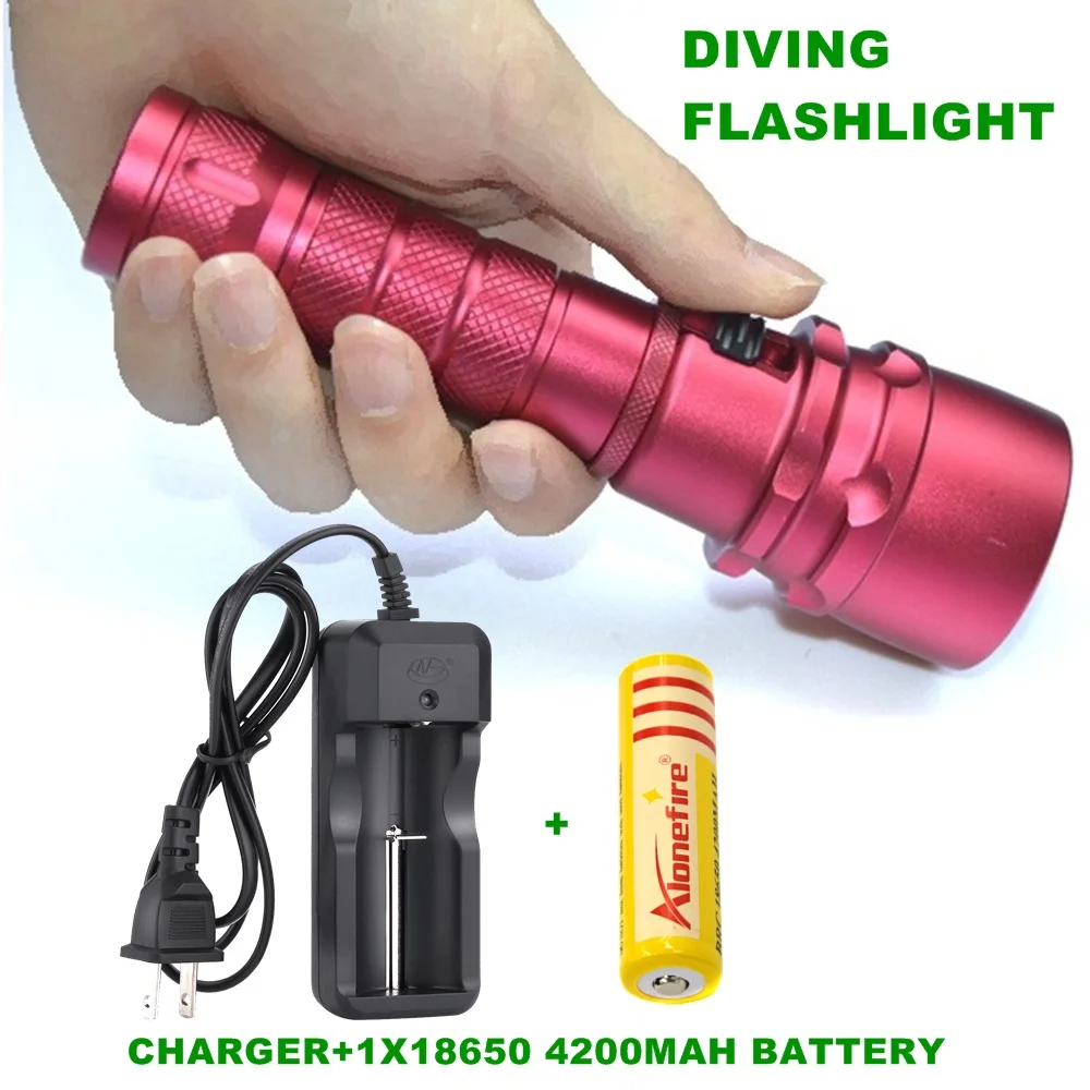 

Alonefire DV19 Diving diver Flashlight XML L2 LED Underwater Lamp Waterproof LED Torch Flash Light +18650 battery+charger