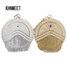 Мода круговой золотистая, серебристая, перламутровая цветок для женщин вечерняя сумочка; BS010 Кристалл кисточкой вечерние партия кошелек женский цепи сумки ежедневные клатчи