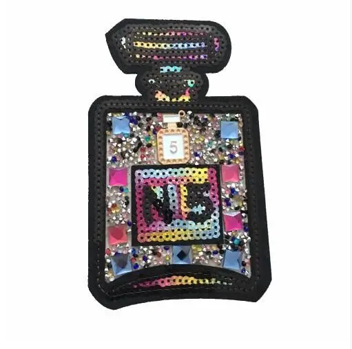 

DZ 1PC Rhinestines N 5 Perfume Bottle Embroidered Patch Iron on Sewing Crystal Sequined Applique for Jeans Clothing Decorations