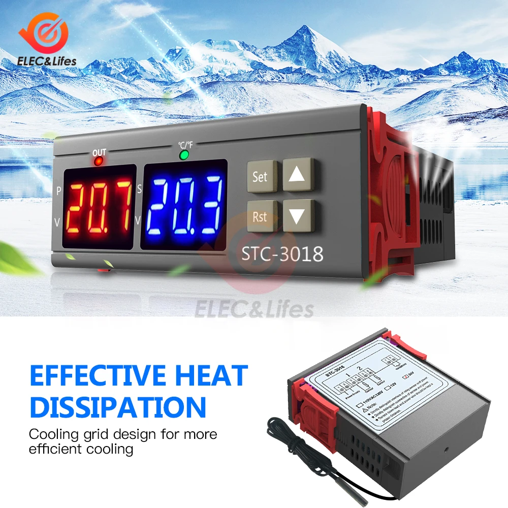 AC 110 В 220 в 12 В 24 В DC Цифровой термостат терморегулятор STC-3018 регулятор температуры переключатель для инкубатора коробка темп метр