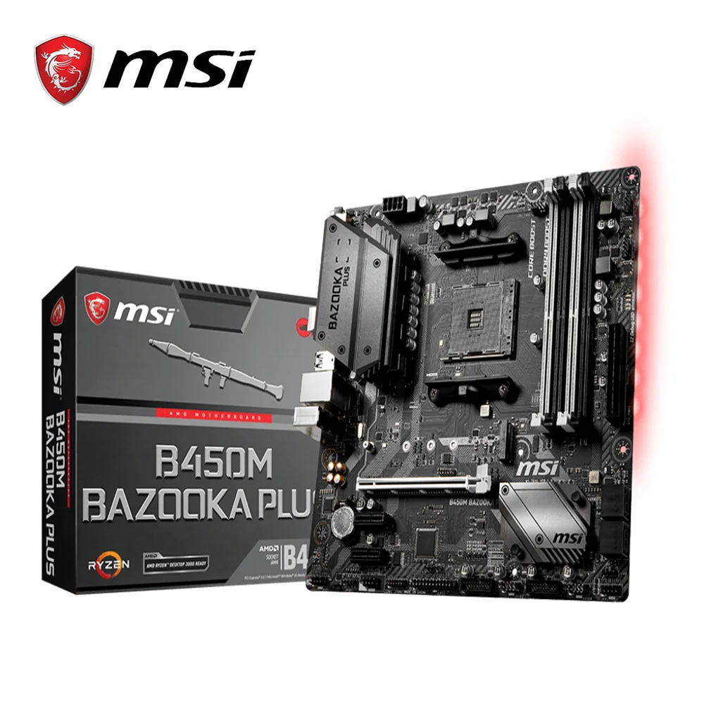 MSI B450M BAZOOKA Plus материнская плата AMD разъем AM4 PCIe 3 0x16 DDR4 HDMI DVI D SATA M.2 8xUSB3. 1 Gen1 M ATX